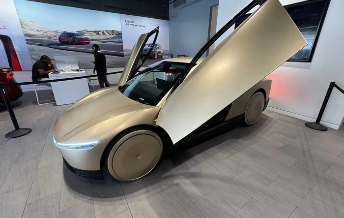 Cybercab Robotaxi displayed at Plano, Texas Showroom