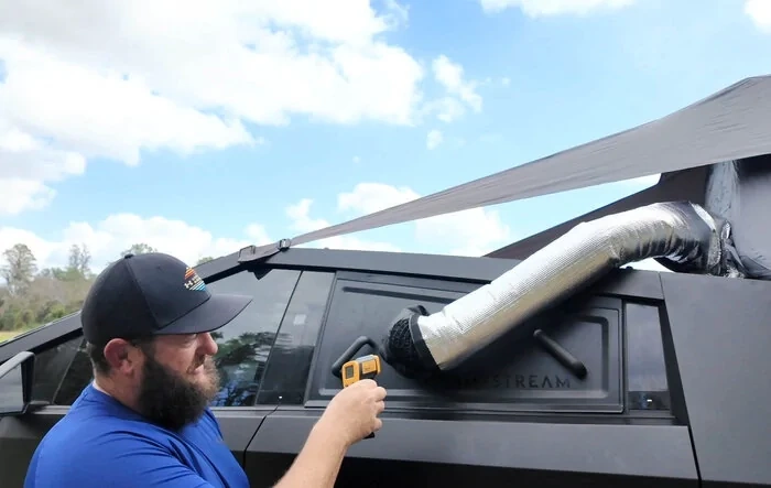 Campstream HVAC For Camping in Cybertruck: How To Get Camp Mode In Bed of Truck or Tent (by Bearded Tesla)