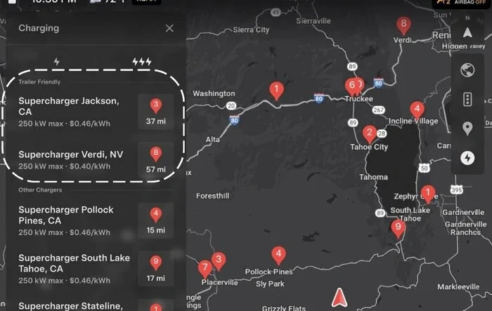 Trailer-Compatible Supercharger Filter Now Available on Vehicle Navigation Charging Map