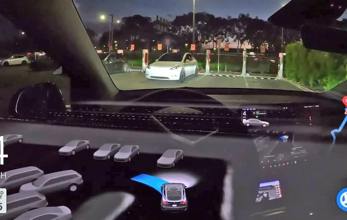 FSD v13 driving videos: reversing, parking, backing into supercharger stall
