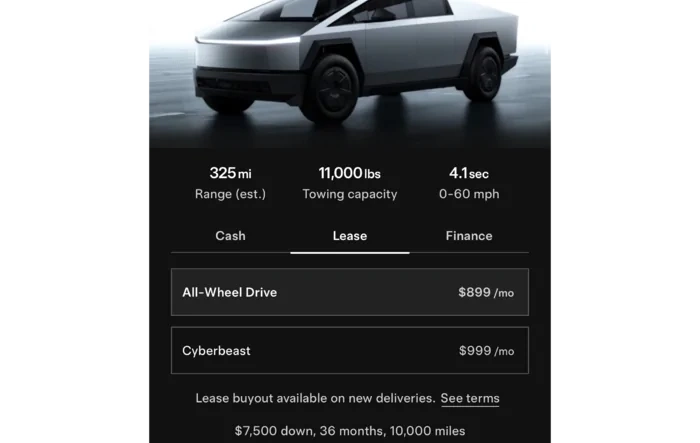 Lease pricing lowered for Cybertruck by up to 13%
