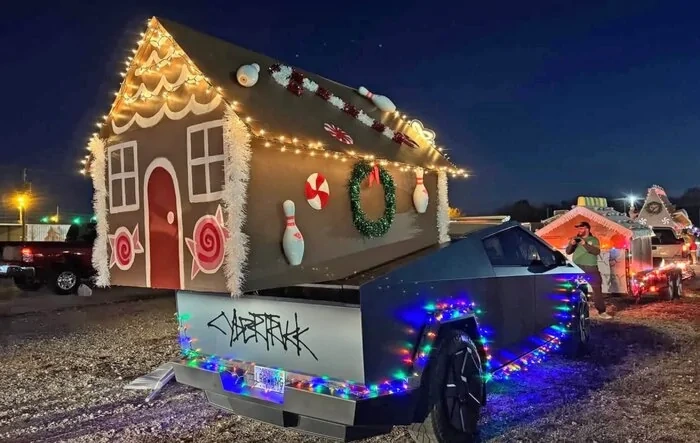 Holiday / Christmas lights decorated Cybertrucks 🎄🎅