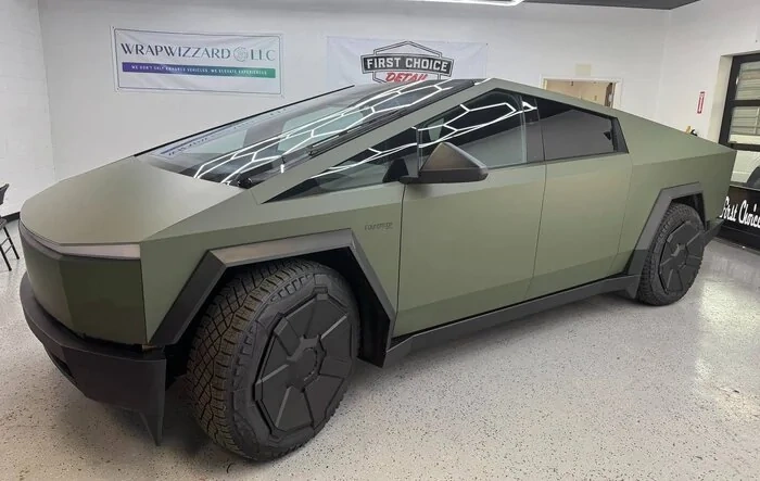 Olive Drab Military Green Wrap on Cybertruck 🪖