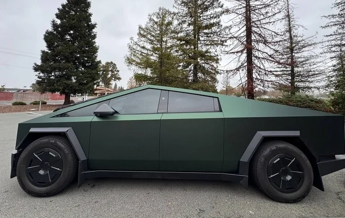 Cybertruck wrapped in Matte Ghost Metal Green PPF