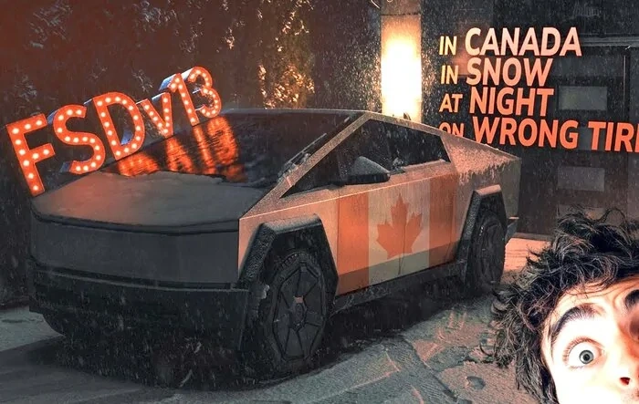 FSD v13.2.1 📐 tested in Canada, in snow, at night, on the Wrong Tires