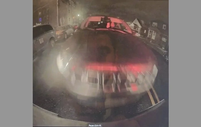 Rear-end collision. Distracted driver with phone in hand caught on video