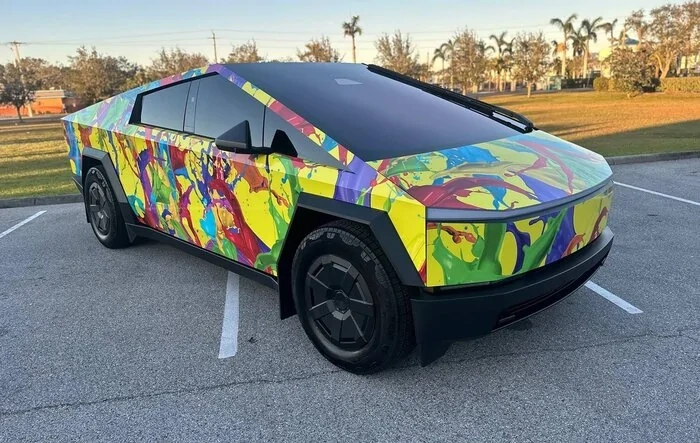 Paint Splatter Wrapped Cybertruck