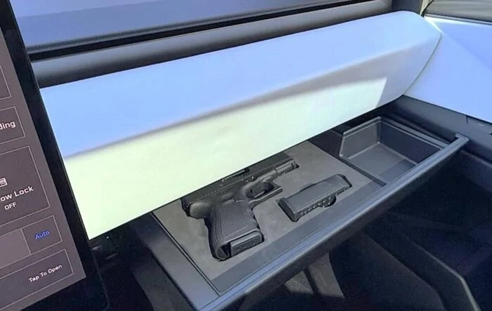 Bulletproof Cybertrucks deserve a Q Mat (glovebox gun mat) [ADMIN WARNING: no discussions of usage, laws, politics]
