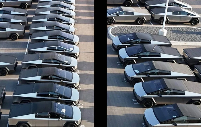 Large number of Cybertrucks without Cantrail Trims spotted at Giga Texas