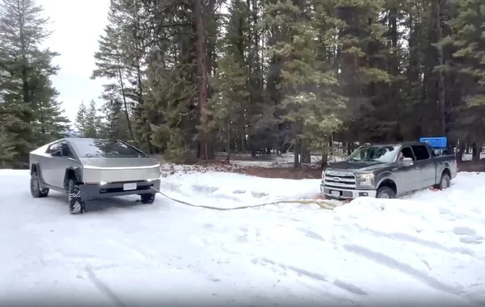 Cybertruck Rescue Tows Ford F-150 From Snow