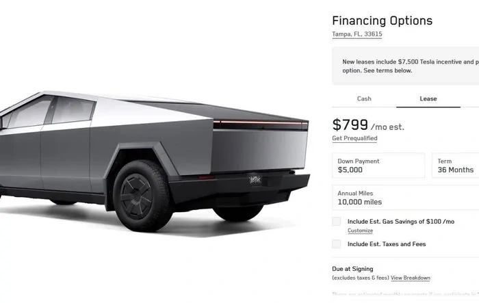 Lease an AWD Cybertruck for $799/mo with $5k down