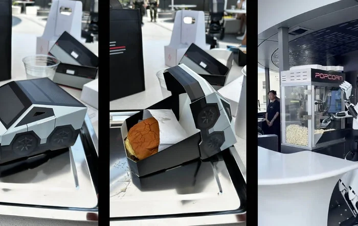 Tesla Diner: Cybertruck burger box, Optimus serves popcorn & more