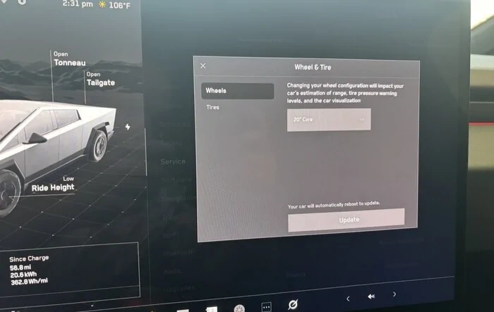 We can now change wheel / tire type in software menu - for proper range estimations and avatar!
