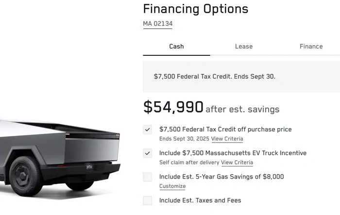 Cybertruck qualifies for $7500 in Massachusetts incentives, bringing price down to $55K
