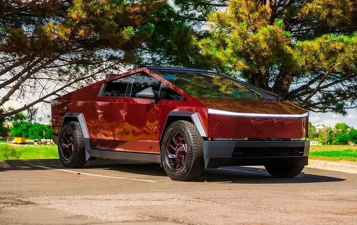 Pure PPF Metallic Redhood Cybertruck by Mile High Customs