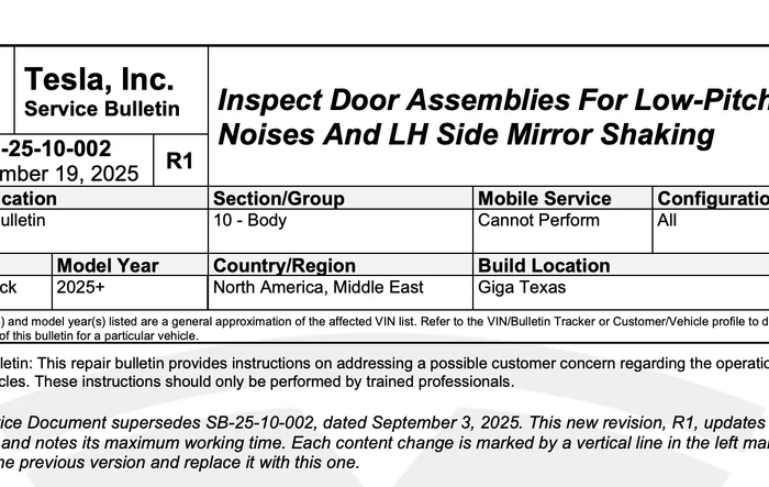 Updated Service Bulletin for vibrating front doors / driver side mirror
