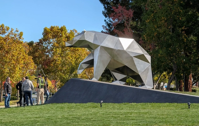 California Cybear / Cyberbear statue installed at Tesla Engineering HQ in Palo Alto