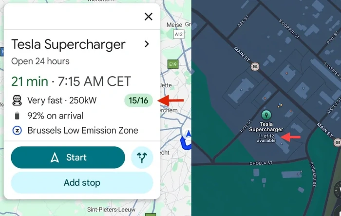 Google Maps and Apple Maps now display live Tesla Supercharger availability