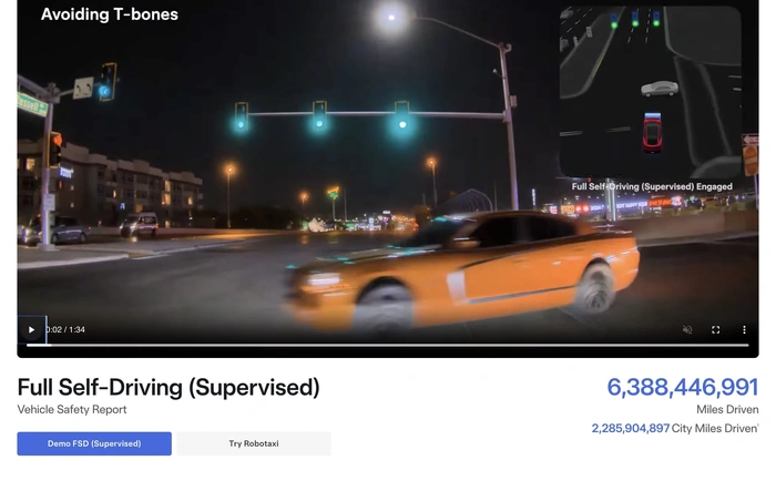 FSD Total Miles Driven & Safety Stats website launched by Tesla