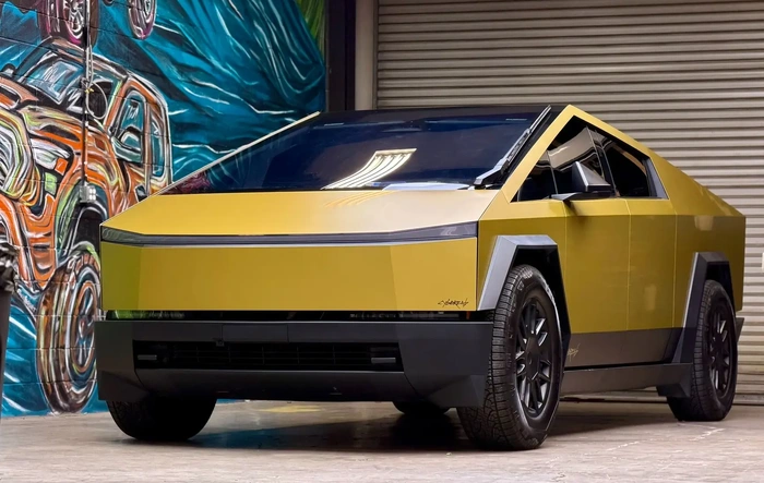 Metallic Gold Vinyl Laminated with Matte PPF = Cybercab Gold Cybertruck (by TESBROS / DIY Wrap Club)
