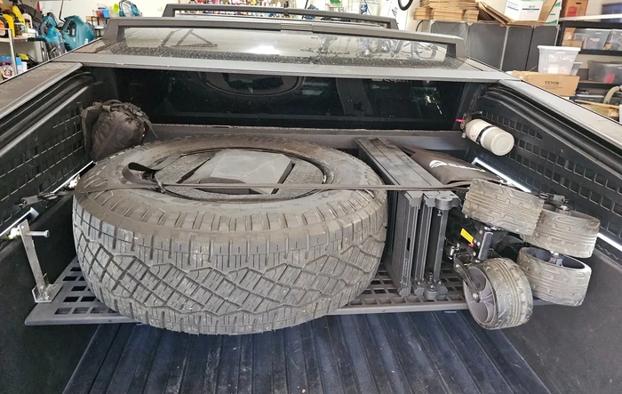 Spare tire mounting shelf option for bed vault (inexpensive but useful) - DIY