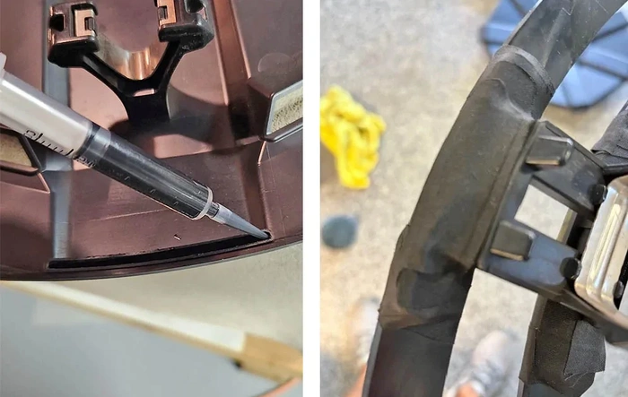 Prevent wheel abrasion from core wheel covers by using liquid rubber padding or wire harness tape