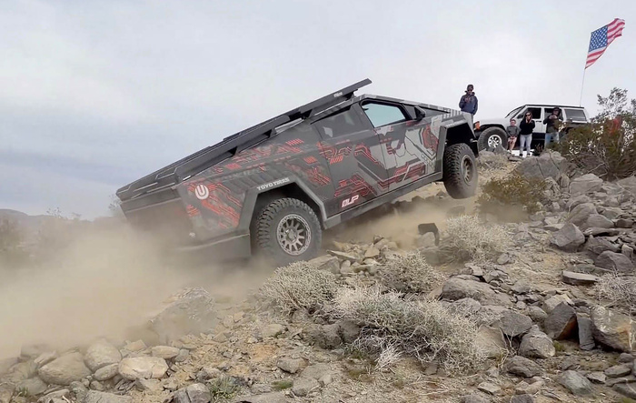 Modified Cybertruck tackles King of Hammers climb