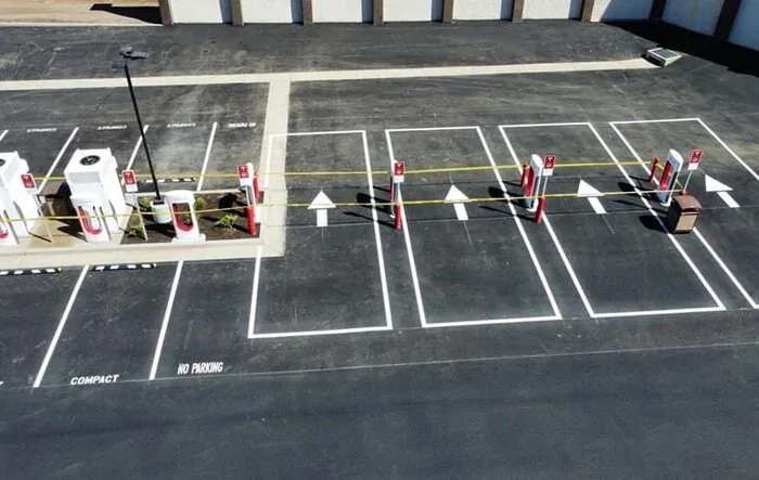 Supercharger Station With Pull-Through Spots For Cybertruck & EV Trucks (or Towing / Bike Racks! - Spotted at Santa Nella