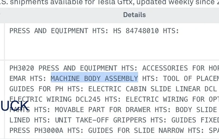 Unconfirmed: Cybertruck Exoskeleton Machine Press arrives in Texas