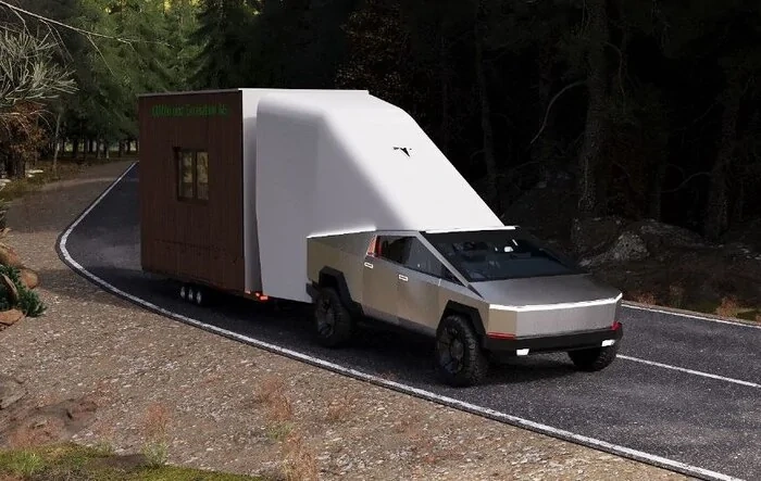 Concept: Inflatable aerodynamic optimization for towing very high and wide trailers with Cybertruck
