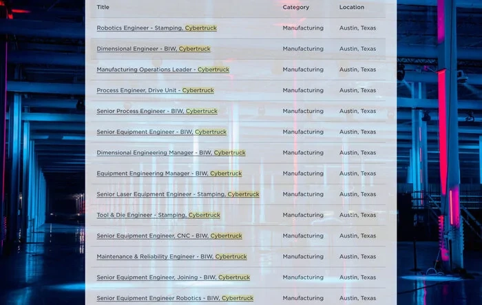 More Cybertruck jobs posted -- drive unit and stamping!