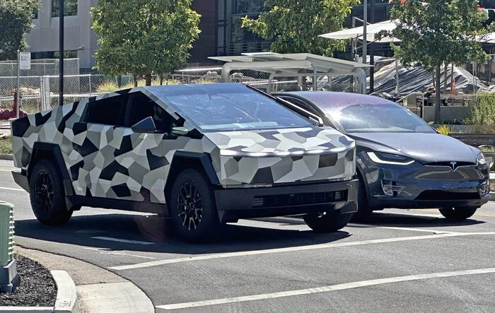 Cybertruck spotted vs. Model X and on freeway soaking up bumps with air suspension (7/5/23)