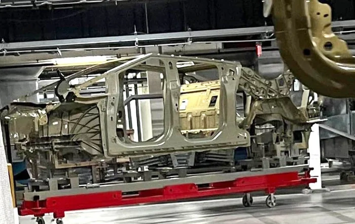 Closeup Cybertruck BIW body in white shots from GFTX [7/14/23]