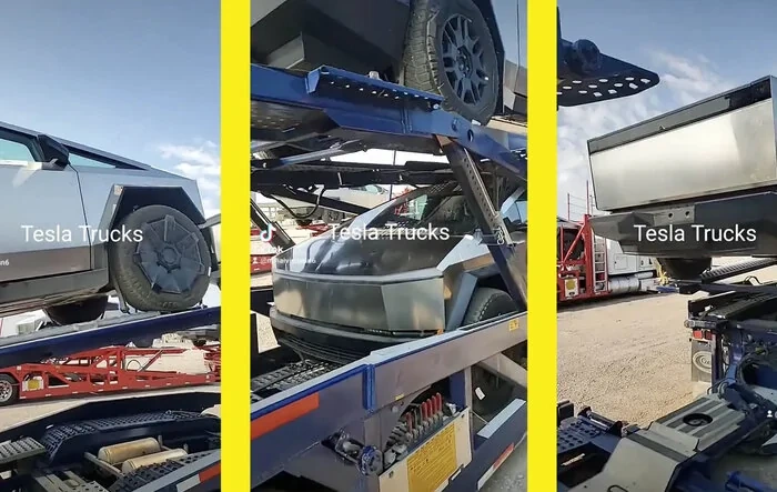 Closeups of 7 new Cybertrucks spotted on 2 trailers (from 8/21/23) -- walkaround video