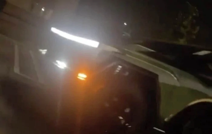 DRL, headlights, fog lights, sidemarkers, tail light bar ON in night time video (on Tundra Cybertruck leaving supercharger)
