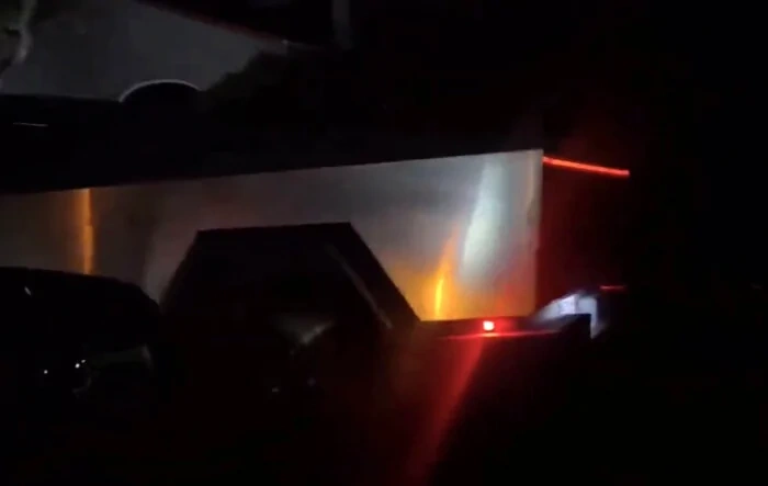 SHINNNY stainless steel Cybertruck at night time 🤩