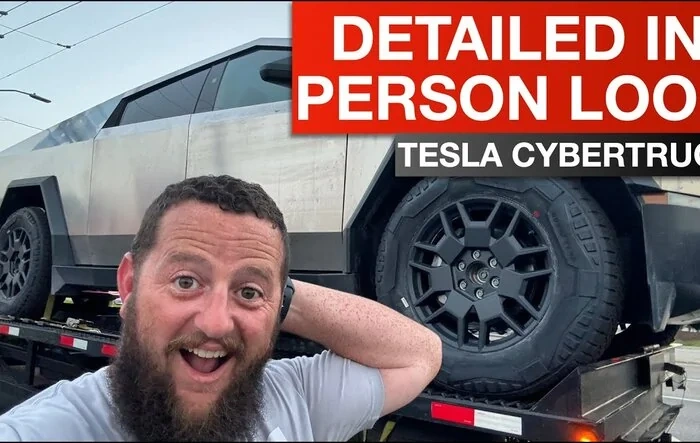 Trailered Cybertruck up close and personal! [Bearded Tesla Guy video]