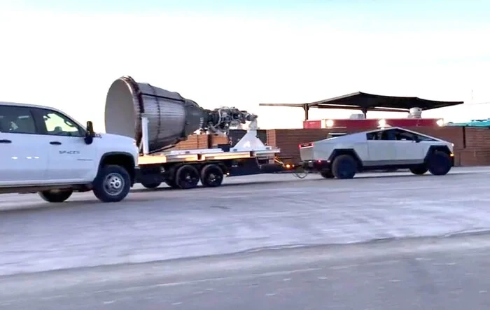 Videos of Cybertruck towing SpaceX rocket engine!! 🦾