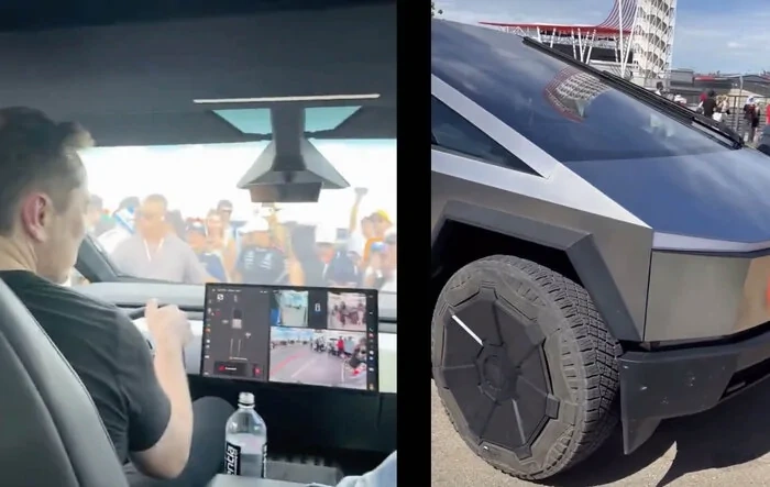 Videos: Good build quality (panel gaps) on Cybertruck driven by Elon + interior / display screen / ambient lighting