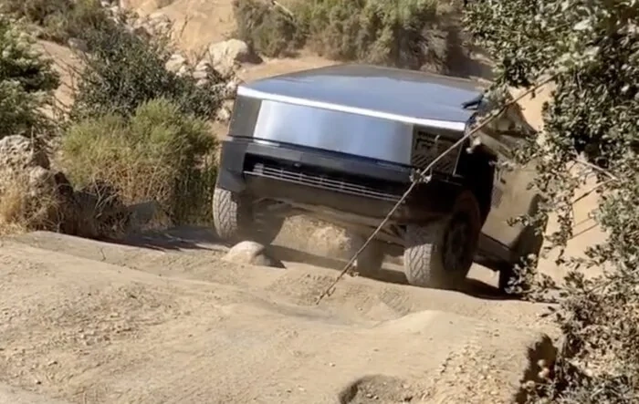 New Cybertruck @ Hollister Hills Stairs Steps climbing video