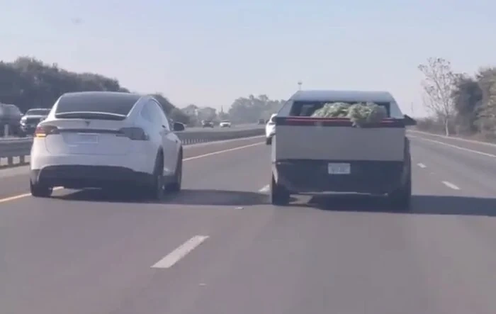 Video: Cybertruck size compared vs. Model X (while hauling Christmas tree 🎄)