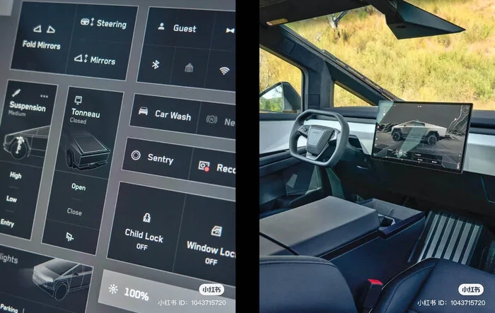 Best looks @ Cybertruck display menu controls / open frunk / dashboard-interior / glass roof